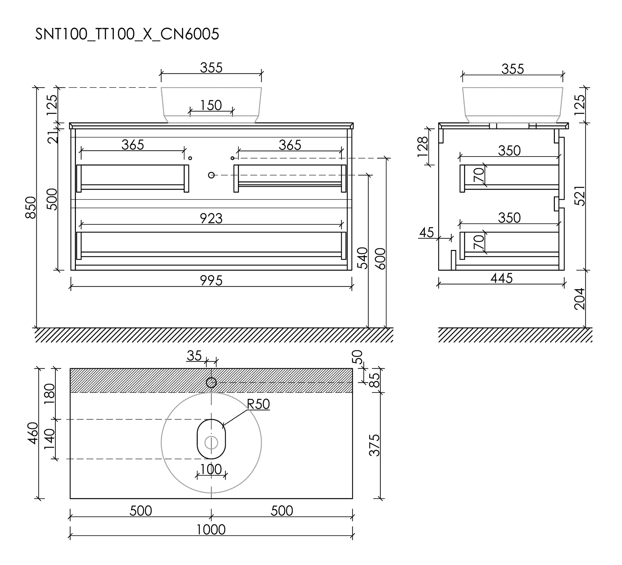 Тумба под столешницу Sancos Сноб T (Snob T) SNT100W 100x45x50 белый матовый (bianco) - фото 6