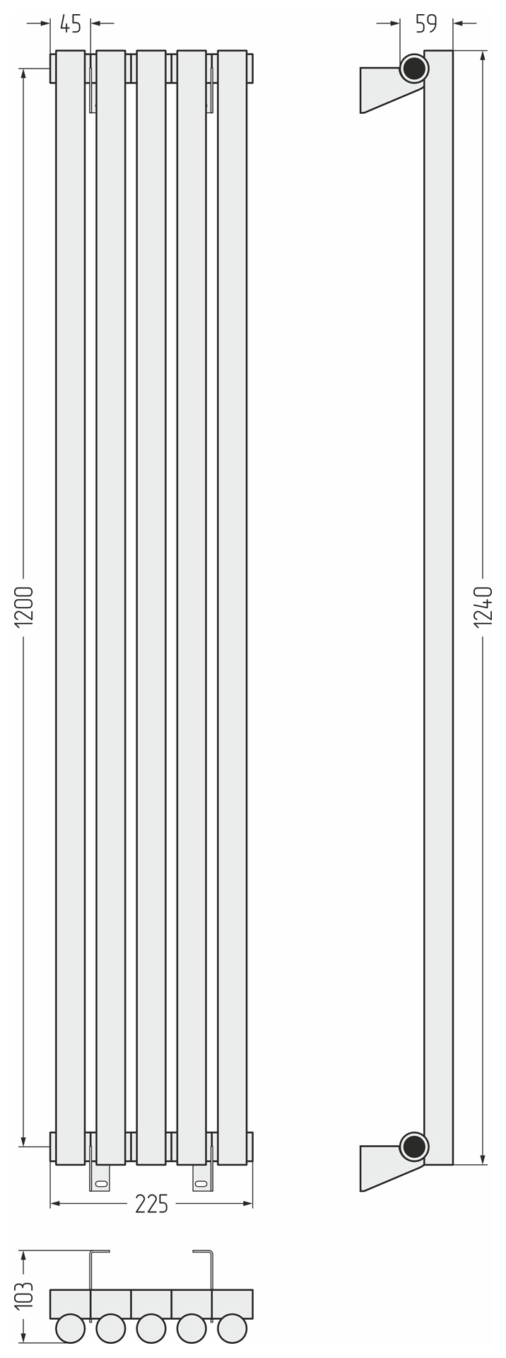 Радиаторы Сунержа DESIGN ДР ЭСТЕТ-1 н/ж 1200х225 / 5 сек (Матовый чёрный)