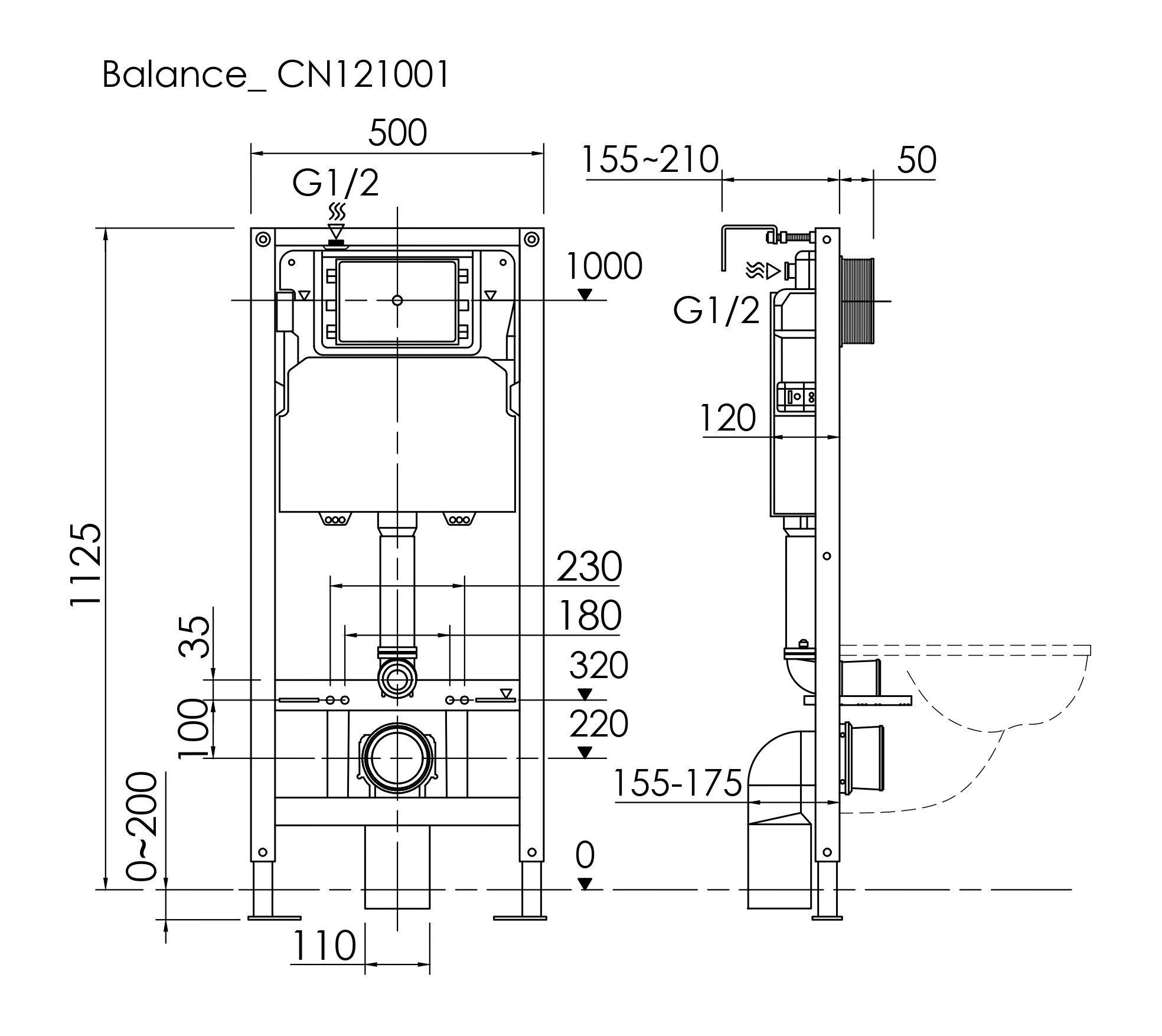 Комплект Подвесной унитаз MONO Rimless + Система инсталляции Balance кнопка Square, хром глянцевый