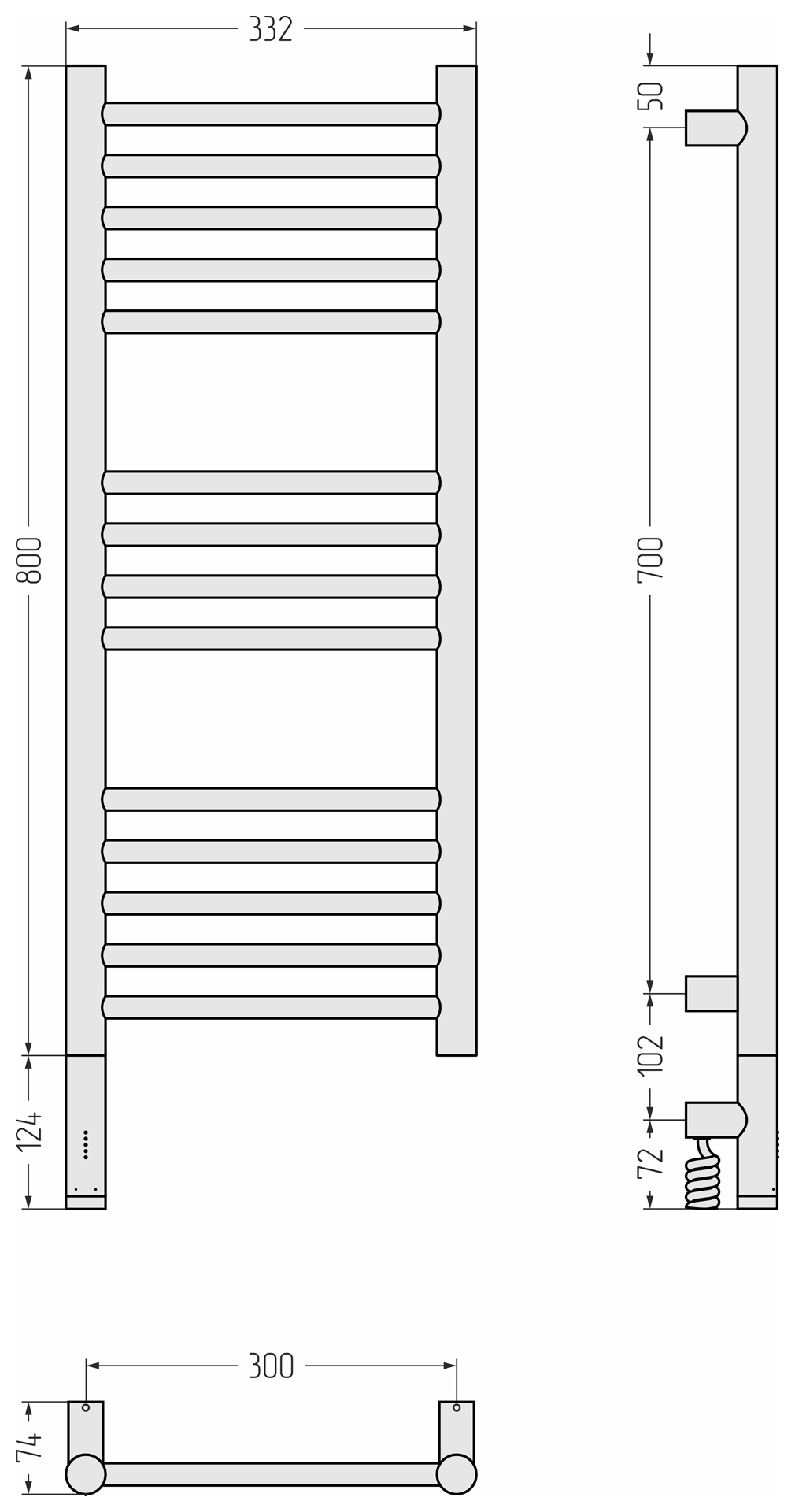 Электрические полотенцесушители Сунержа DESIGN РЭБ БОГЕМА 3.1 прямая 800х300 МЭМ левый (Сатин)