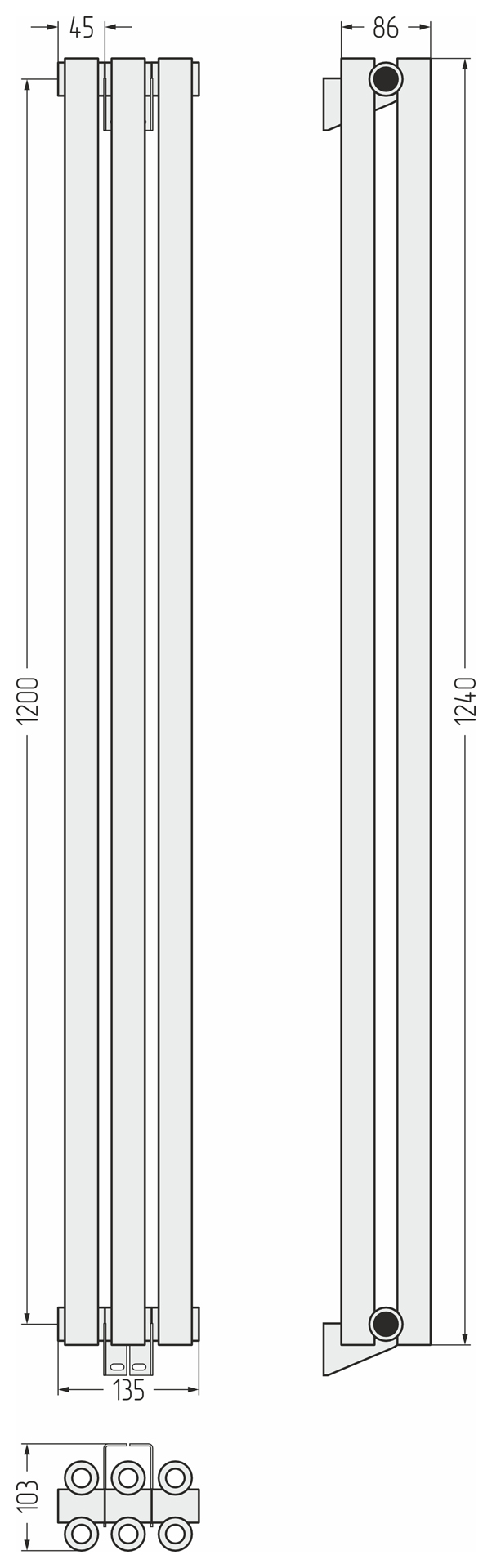 Радиаторы Сунержа DESIGN ДР ЭСТЕТ-00 н/ж 1200х135 / 3 сек (Состаренная латунь)