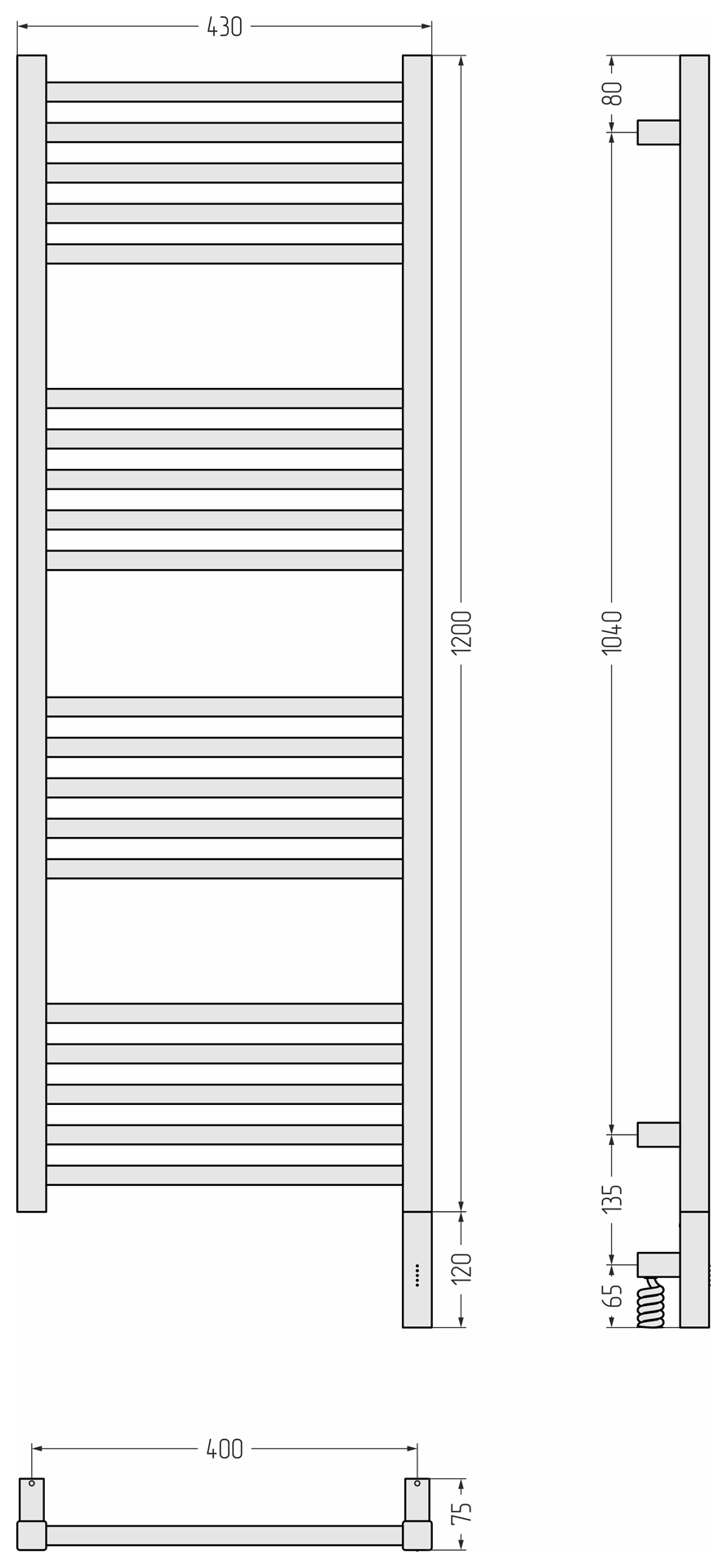 Электрические полотенцесушители Сунержа DESIGN РЭБ МОДУС 3.1 1200х400 МЭМ правый (Матовый белый)