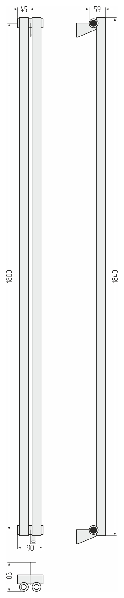 Радиаторы Сунержа DESIGN ДР ЭСТЕТ-0 н/ж 1800х90 / 2 сек (Золото)