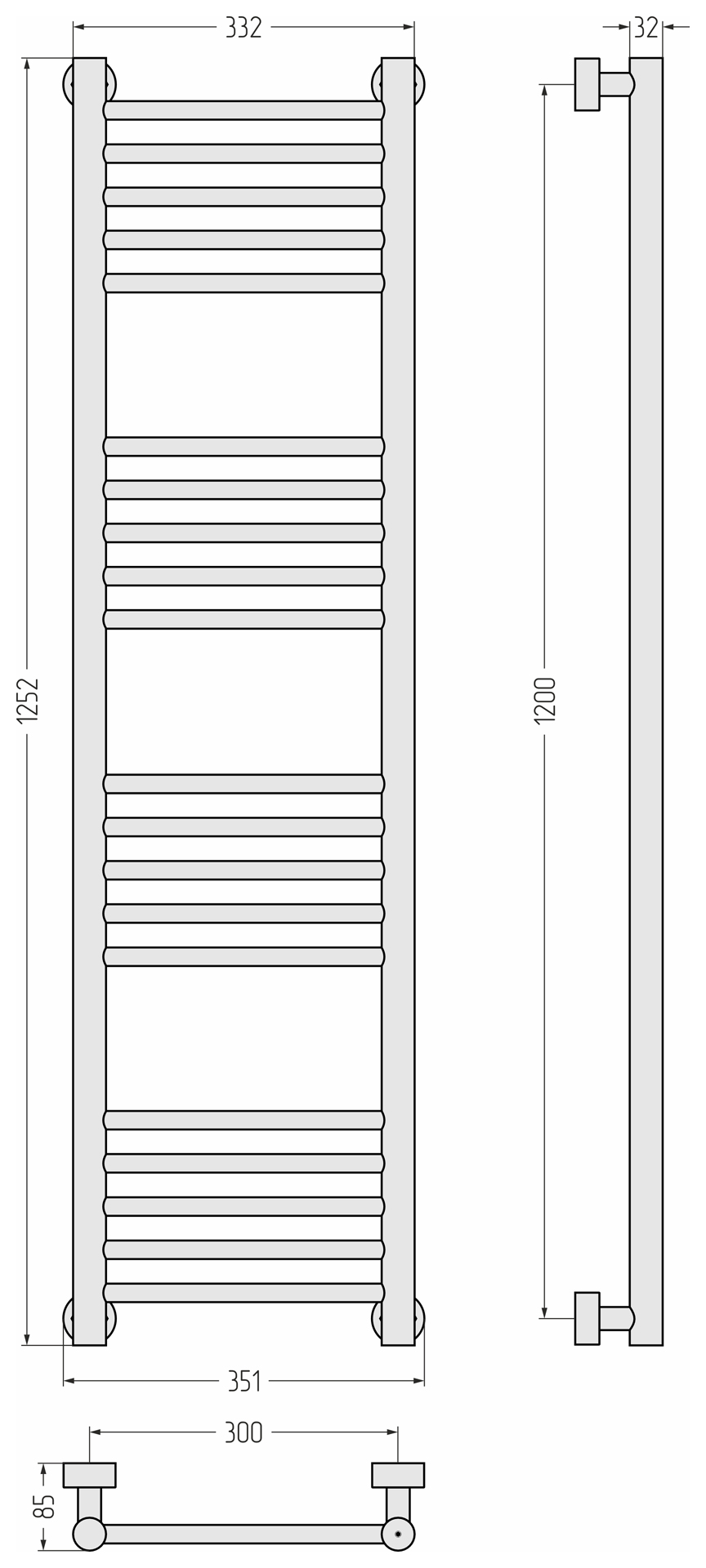Водяные полотенцесушители Сунержа DESIGN ДР Богема PRO 1200х300 (Состаренная латунь)