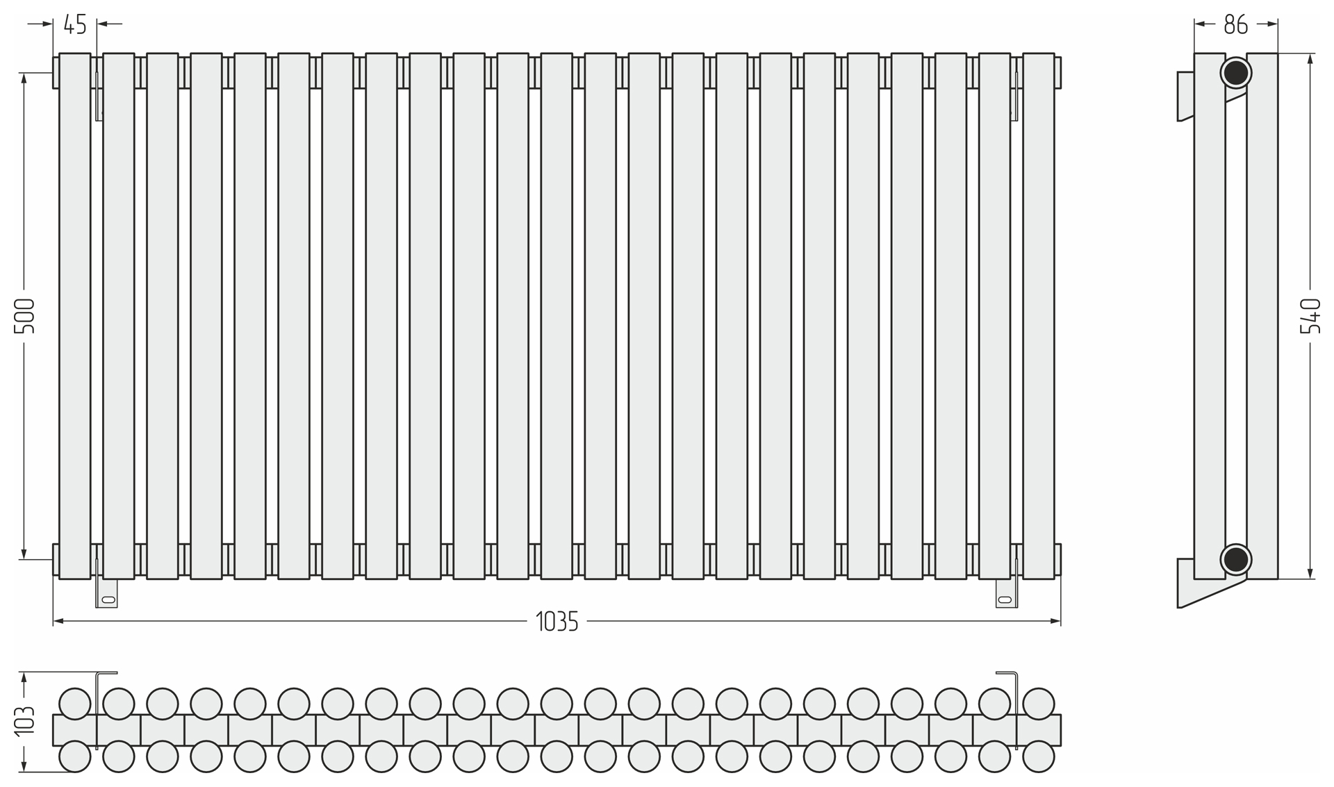 Радиаторы Сунержа DESIGN ДР ЭСТЕТ-11 н/ж 500х1035 / 23 сек (Белый)