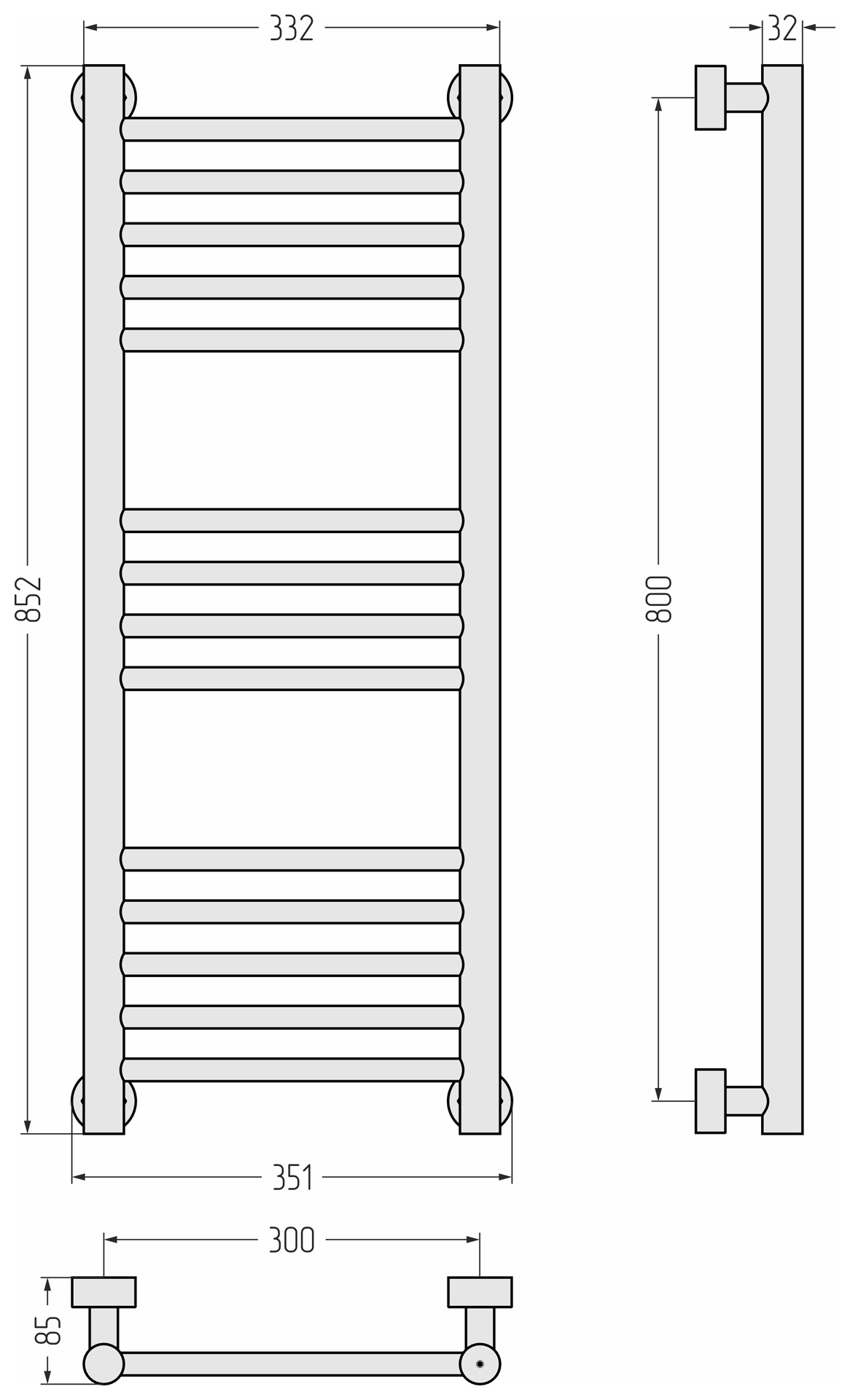 Водяные полотенцесушители Сунержа DESIGN ДР Богема PRO 800х300 (Состаренная латунь)