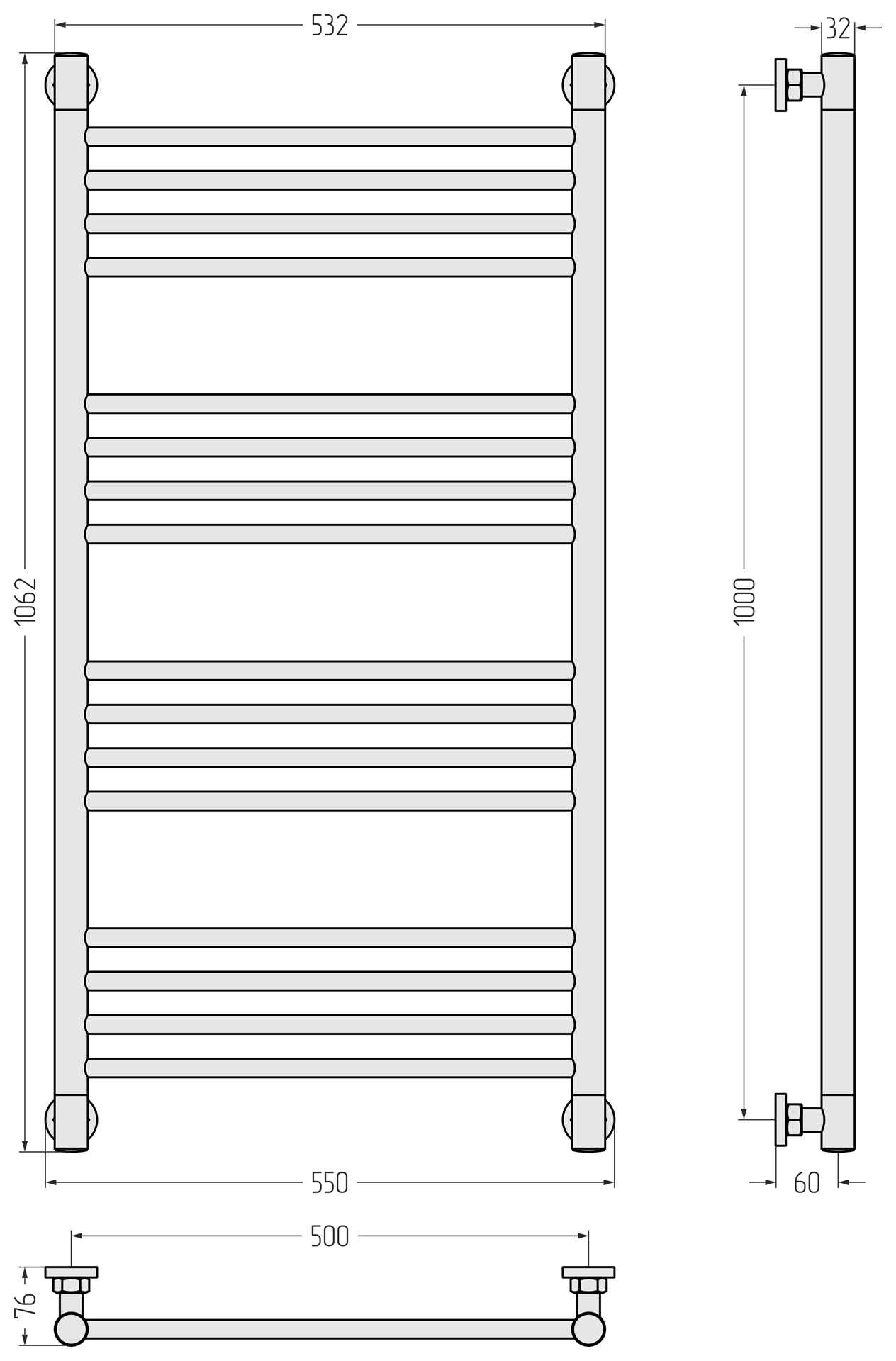 Водяные полотенцесушители Сунержа DESIGN ДР "Богема+" прямая 1000х500 (Матовый чёрный)
