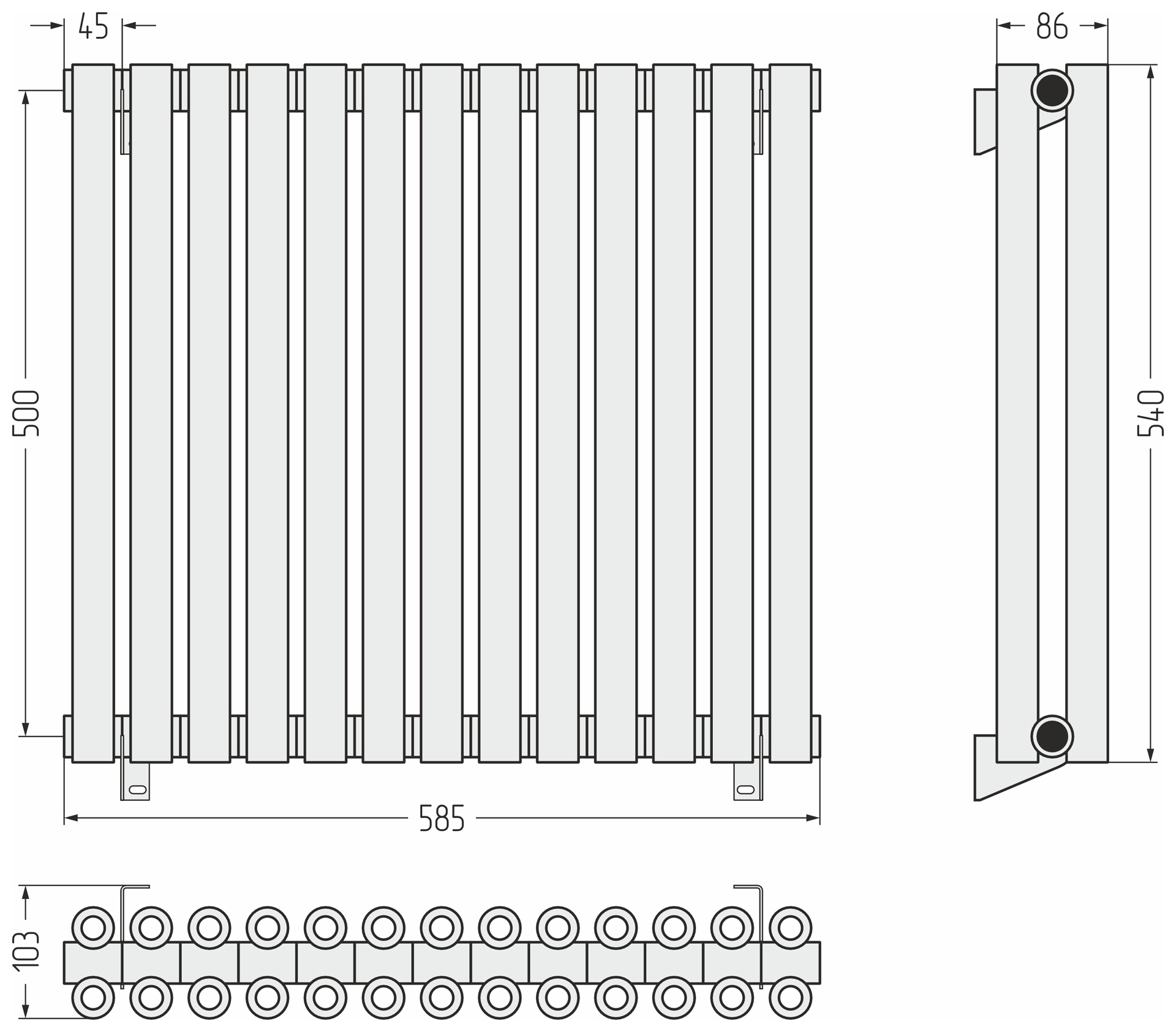 Радиаторы Сунержа DESIGN ДР ЭСТЕТ-00 н/ж 500х585 / 13 сек (Золотой шёлк)