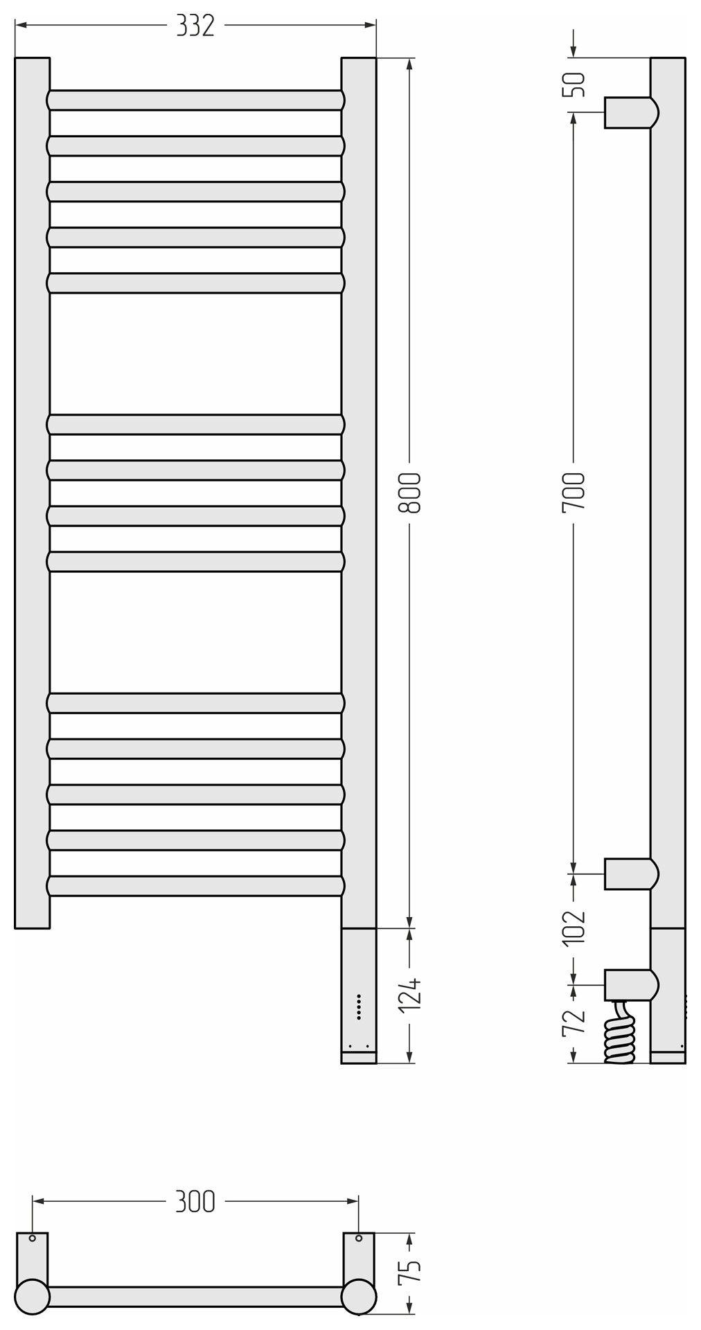 Электрические полотенцесушители Сунержа DESIGN РЭБ БОГЕМА 3.1 прямая 800х300 МЭМ правый (Сатин)