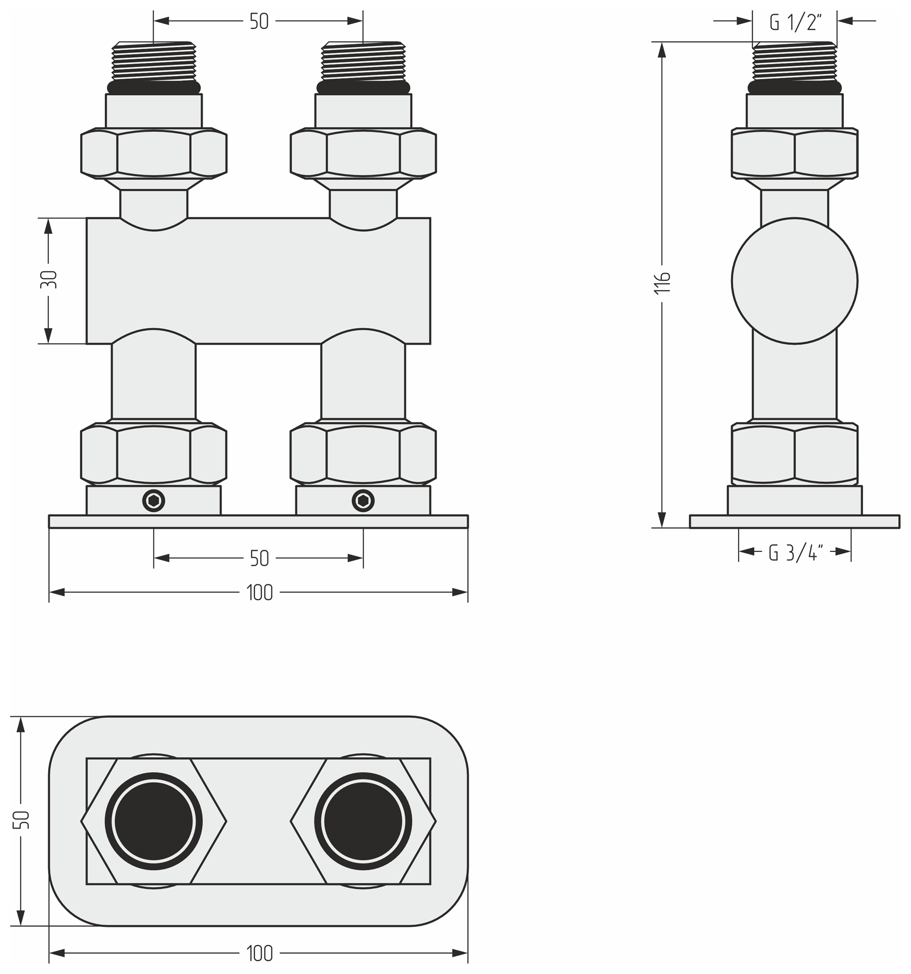 Комплектующие Сунержа DESIGN Модуль 2х1/2" прямой EU50 (Матовый белый)