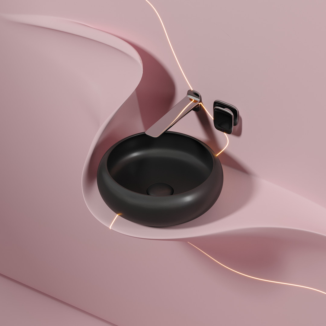 Умывальник чаша накладная круглая (цвет Черный Матовый) Element 360x360x120мм