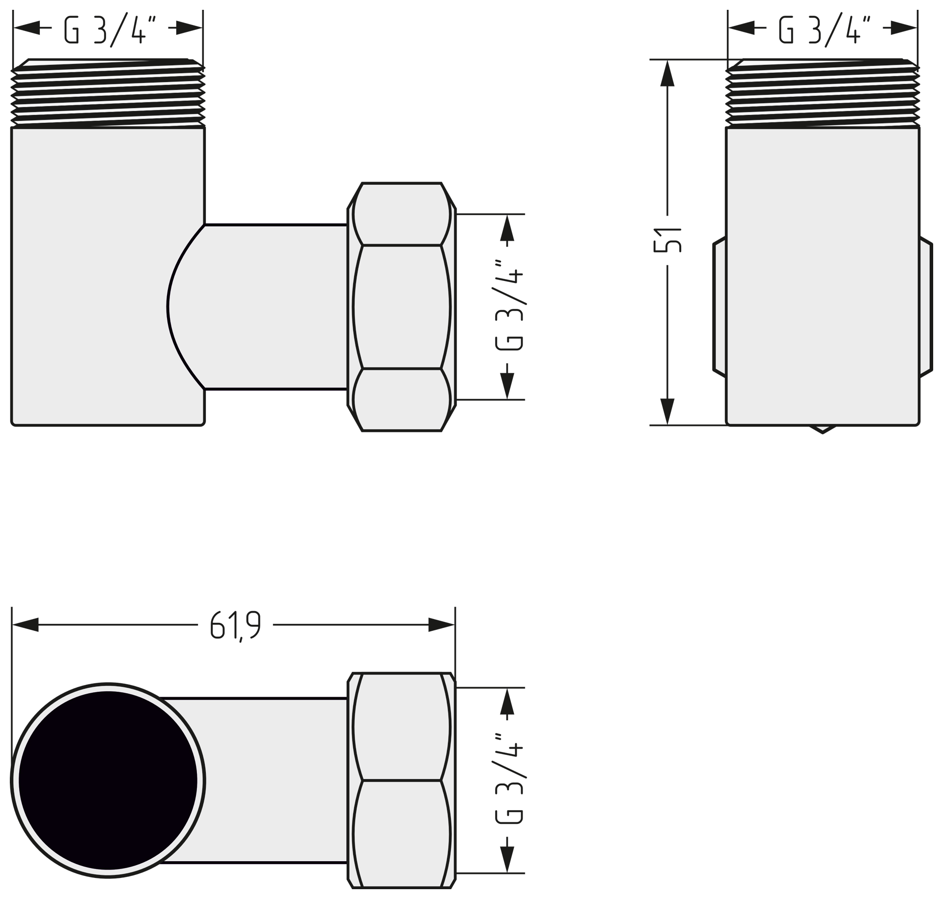 Комплектующие Стилье LIGHT Уголок переходной G 3/4" НР х G 3/4" НГ (Без покрытия)