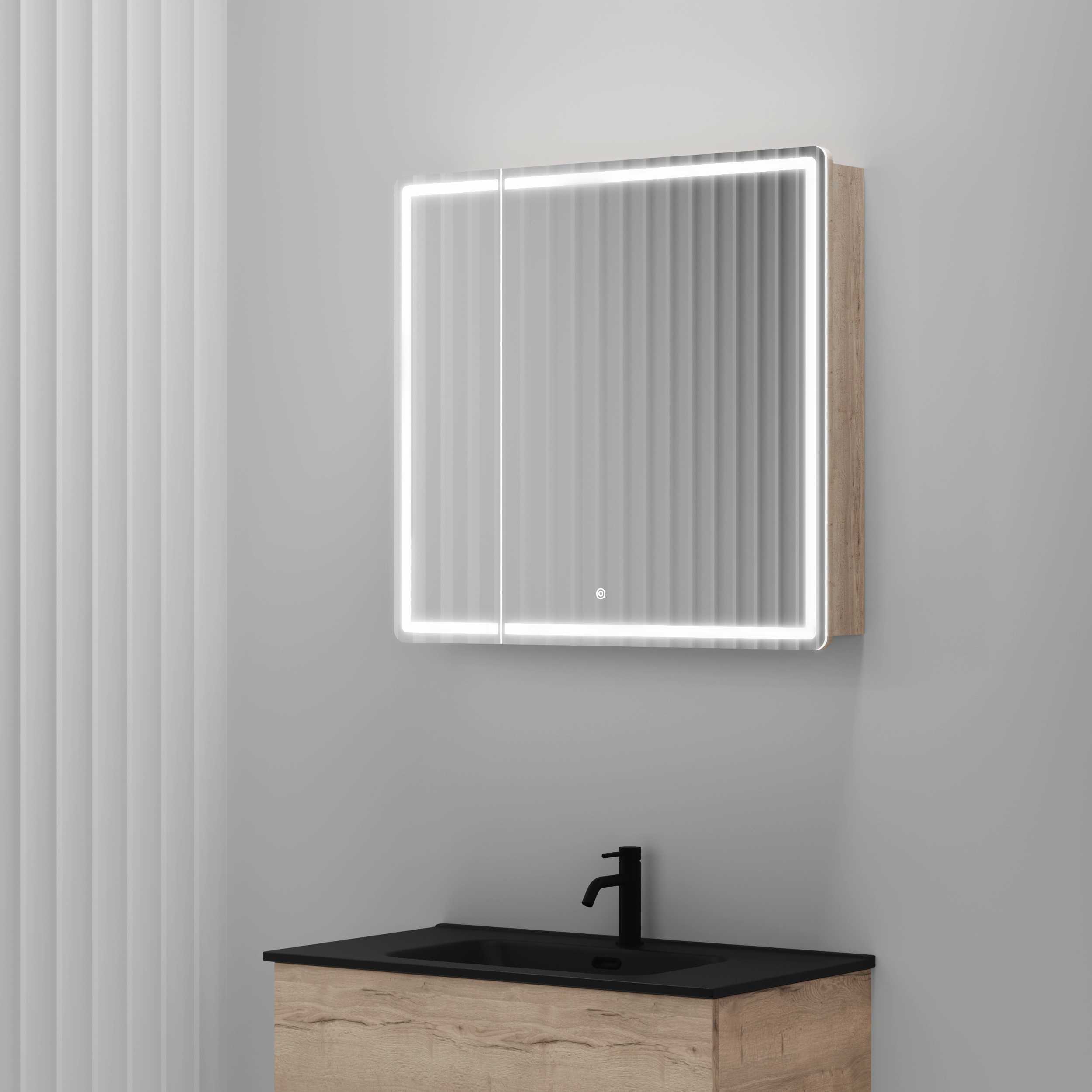 Зеркальный шкаф Sancos Блик (Mirror) MI80EG 80x75 с подсветкой, дуб галифакс натуральный