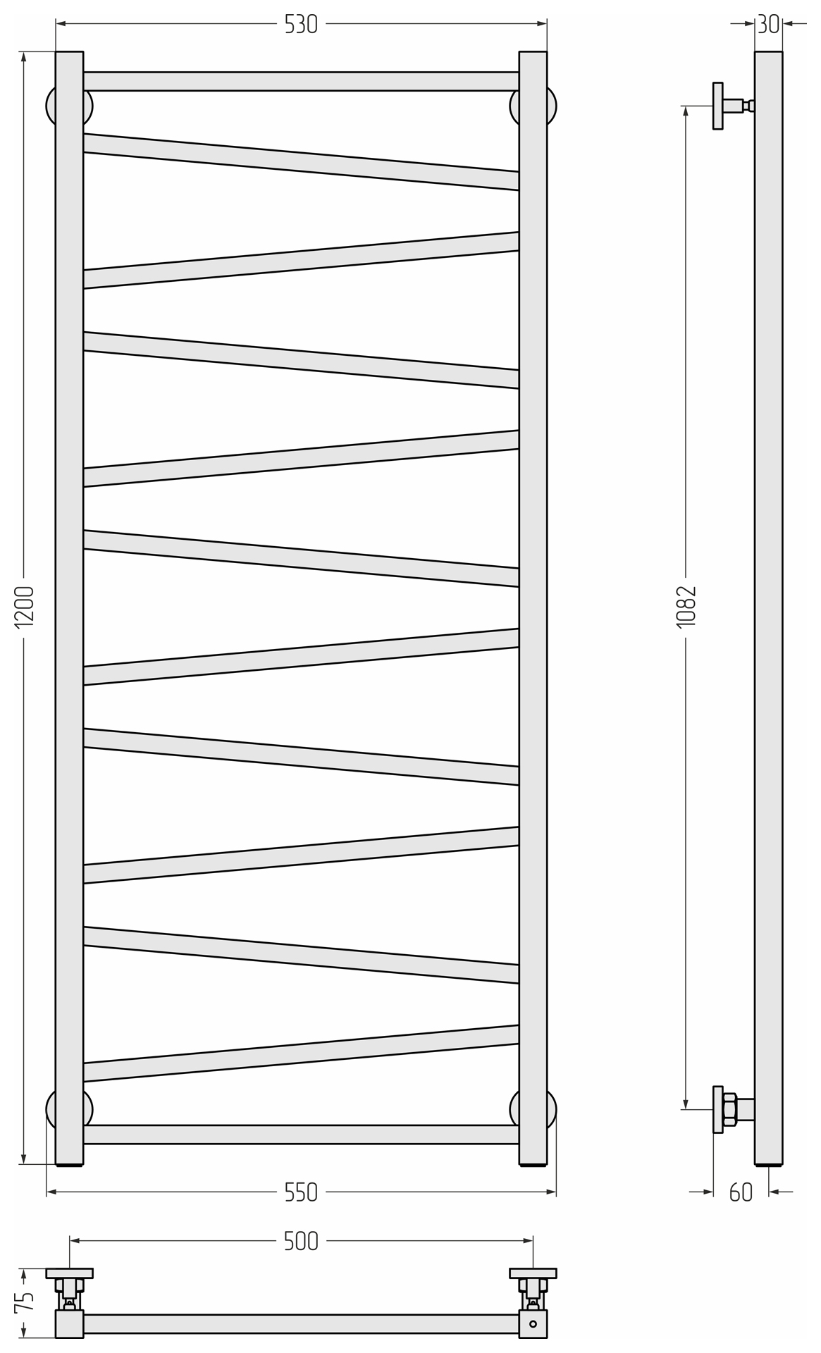 Водяные полотенцесушители Сунержа DESIGN ДР Сирокко 1200х500 (Золотой шёлк)