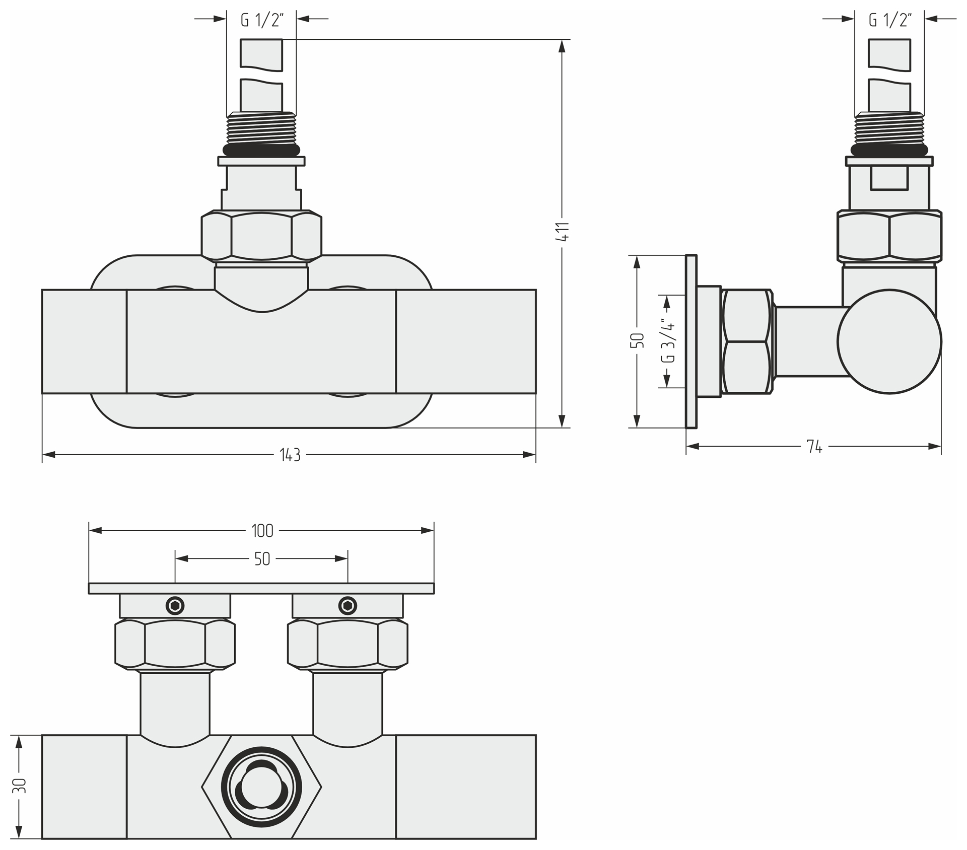 Комплектующие Сунержа DESIGN Вентиль 1х1/2" угловой маховик-скрытый EU50 правое (Золото)