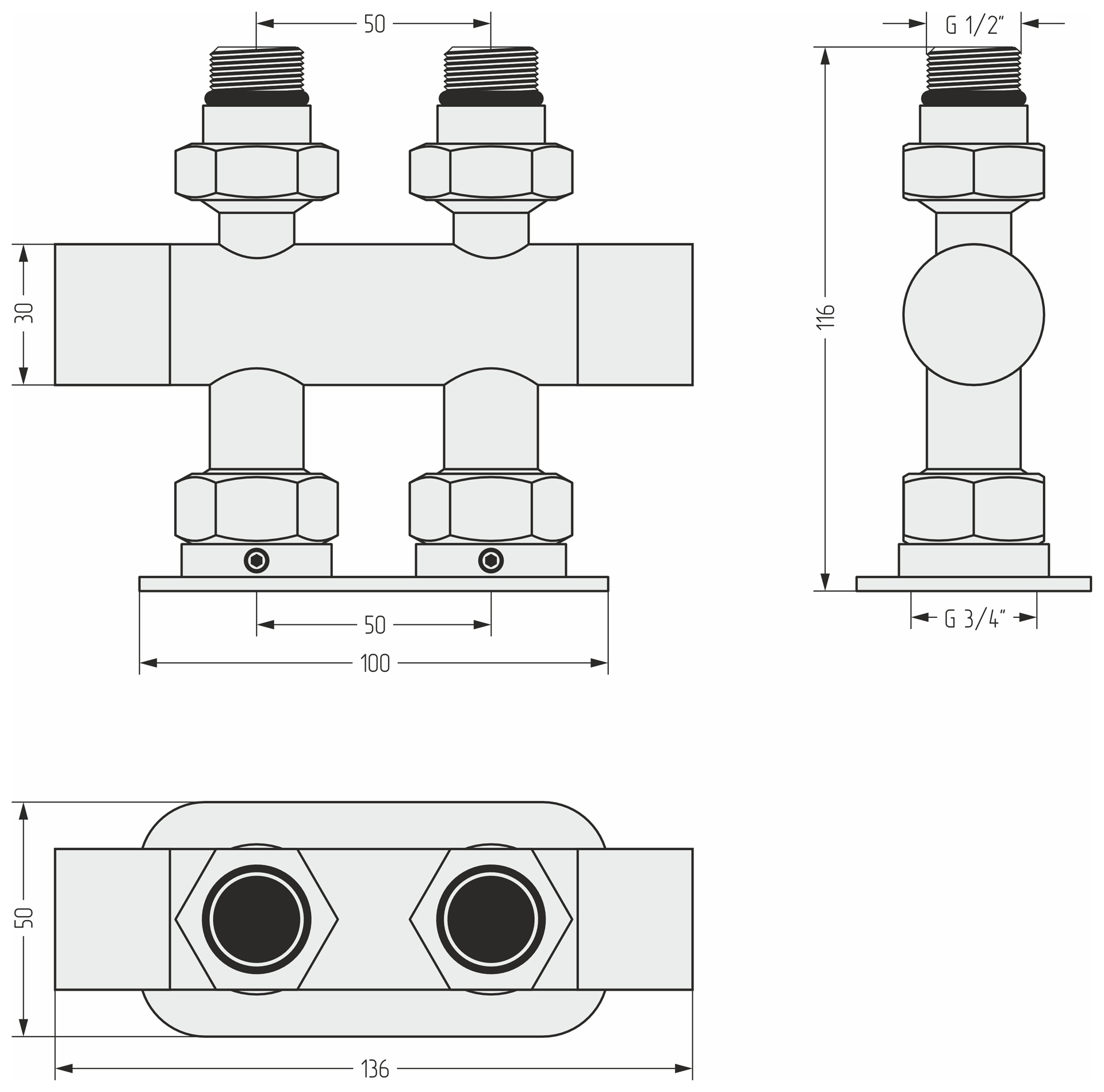 Комплектующие Сунержа DESIGN Вентиль 2х1/2" прямой скрытый-скрытый EU50 (Золото)