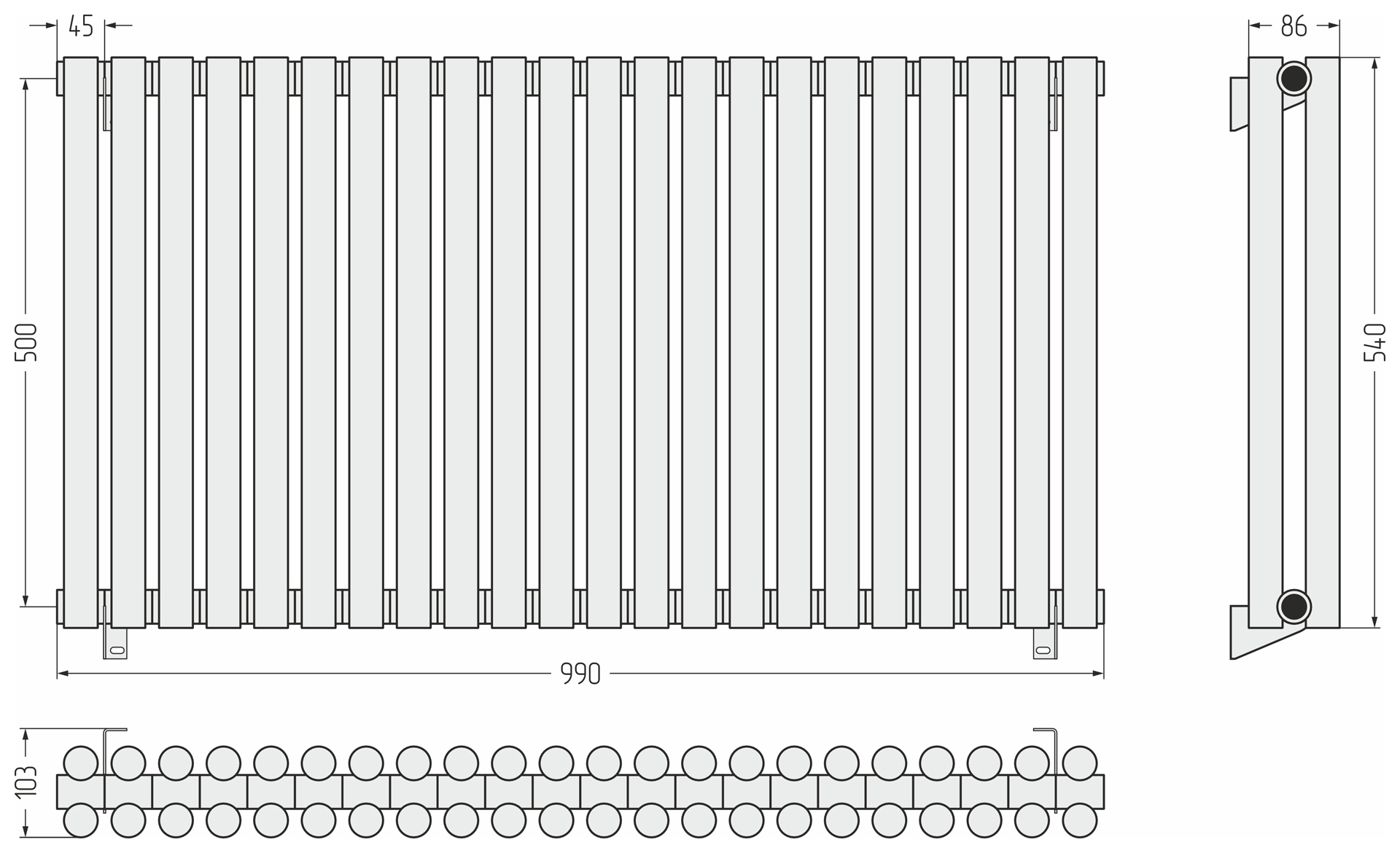 Радиаторы Сунержа DESIGN ДР ЭСТЕТ-11 н/ж 500х990 / 22 сек (Тёмный титан муар)