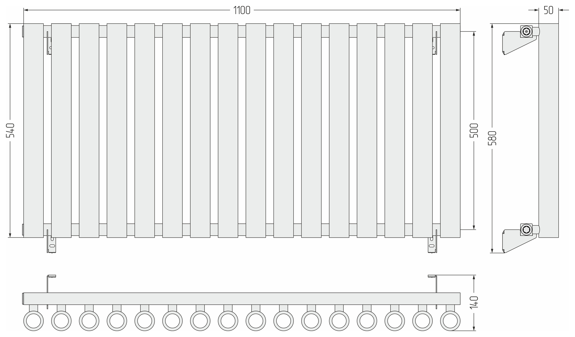 Радиаторы Сунержа DESIGN ДР КУМИР-0 н/ж  500х1100 / 16 сек (Матовый чёрный) - фото 5