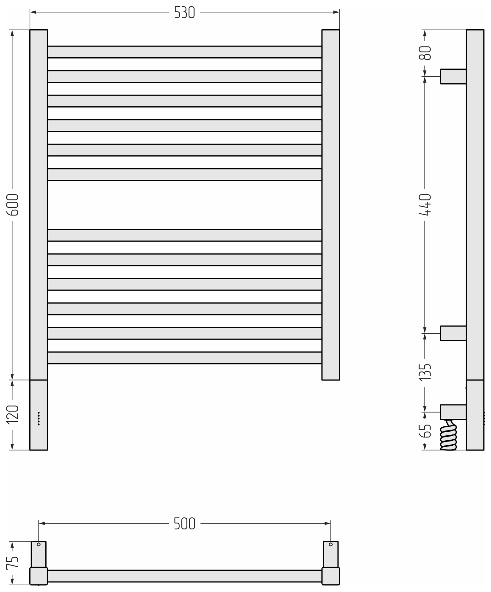 Электрические полотенцесушители Сунержа DESIGN РЭБ МОДУС 3.1 600х500 МЭМ левый (Сатин)