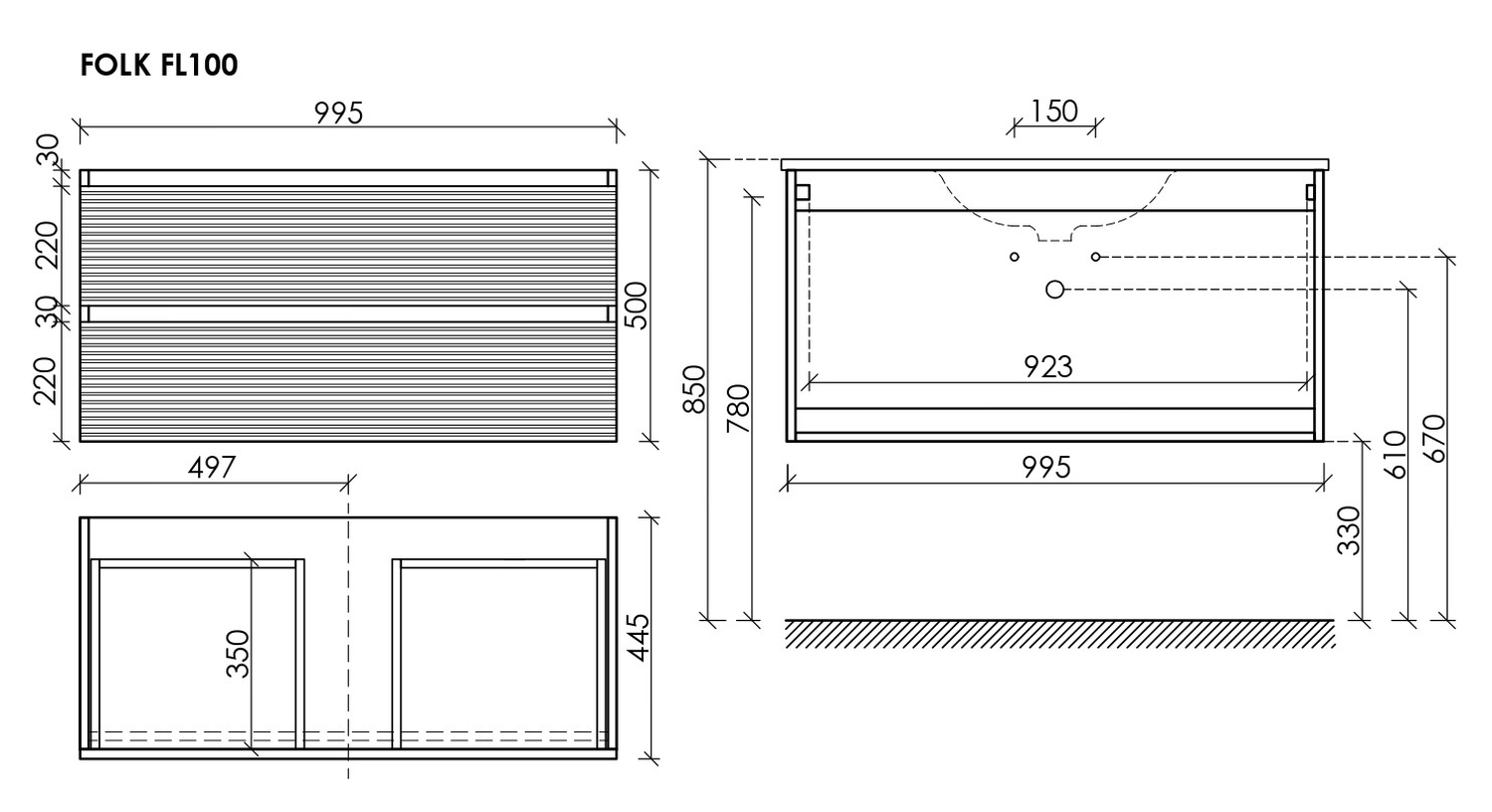 Тумба под столешницу Sancos Фолк (Folk) FL100W 100x45x50 белый матовый (bianco)