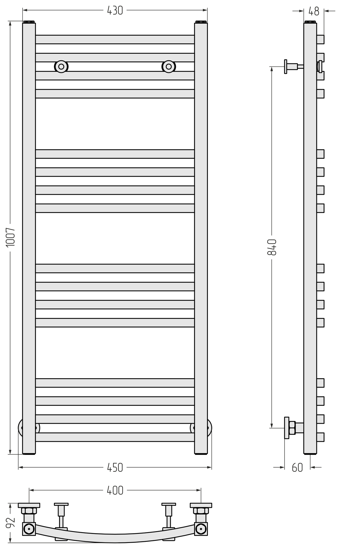 Водяные полотенцесушители Сунержа DESIGN ДР АРКУС 1000х400 (Без покрытия)