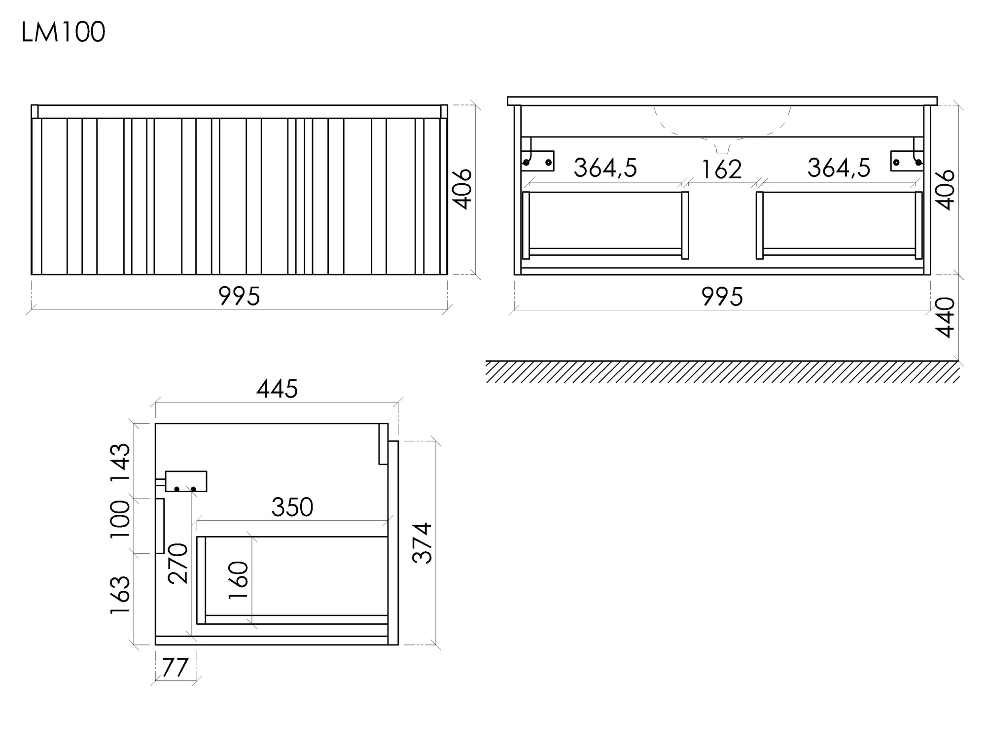 Тумба под раковину Sancos Ламель LM100W 100x45x40 белый матовый - фото 6