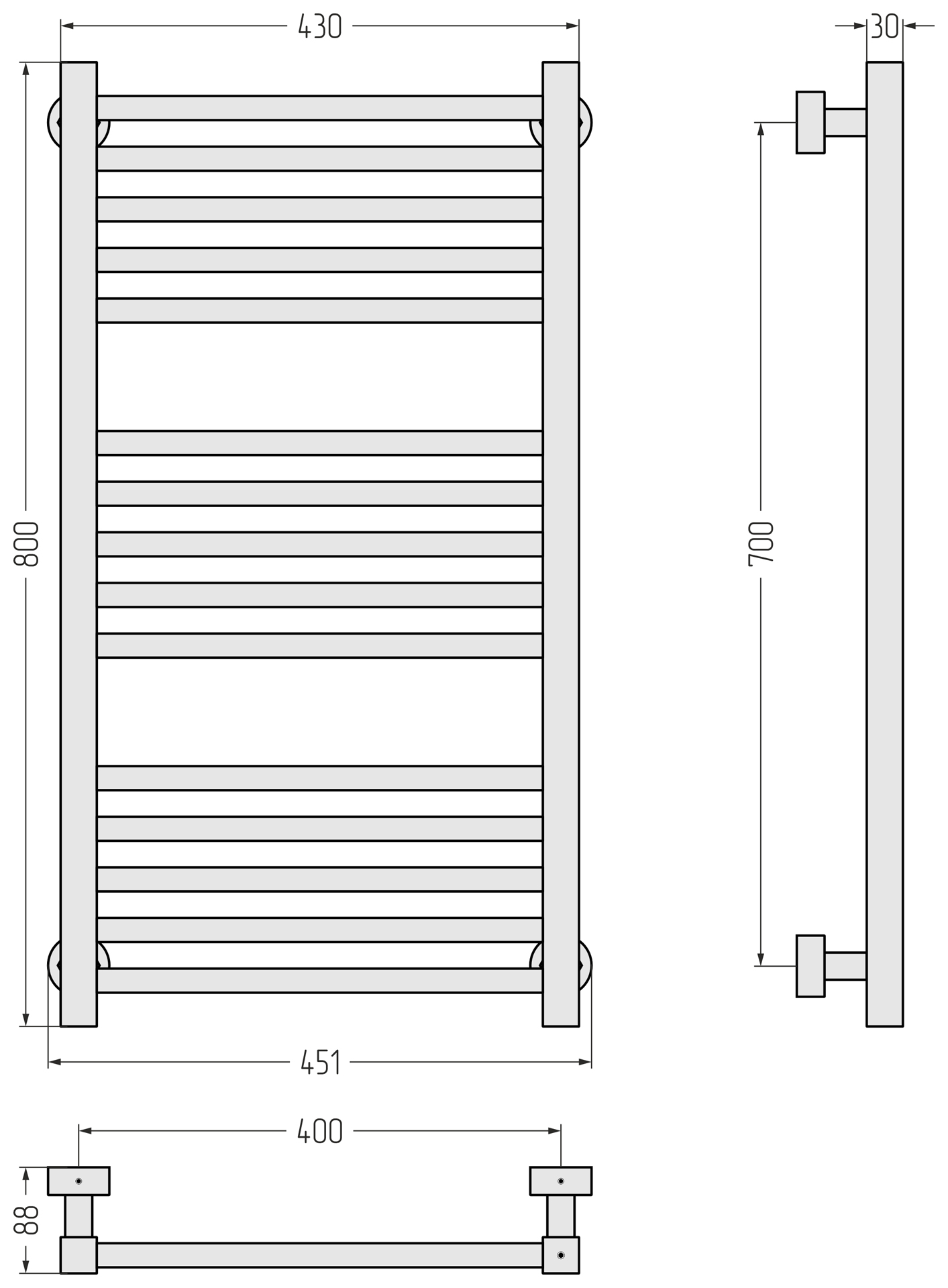 Водяные полотенцесушители Сунержа DESIGN ДР МОДУС PRO 800х400 (Сатин)