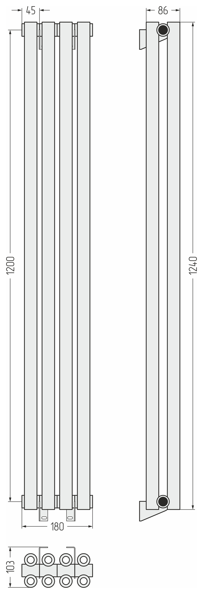 Радиаторы Сунержа DESIGN ДР ЭСТЕТ-00 н/ж 1200х180 / 4 сек (Состаренная латунь)