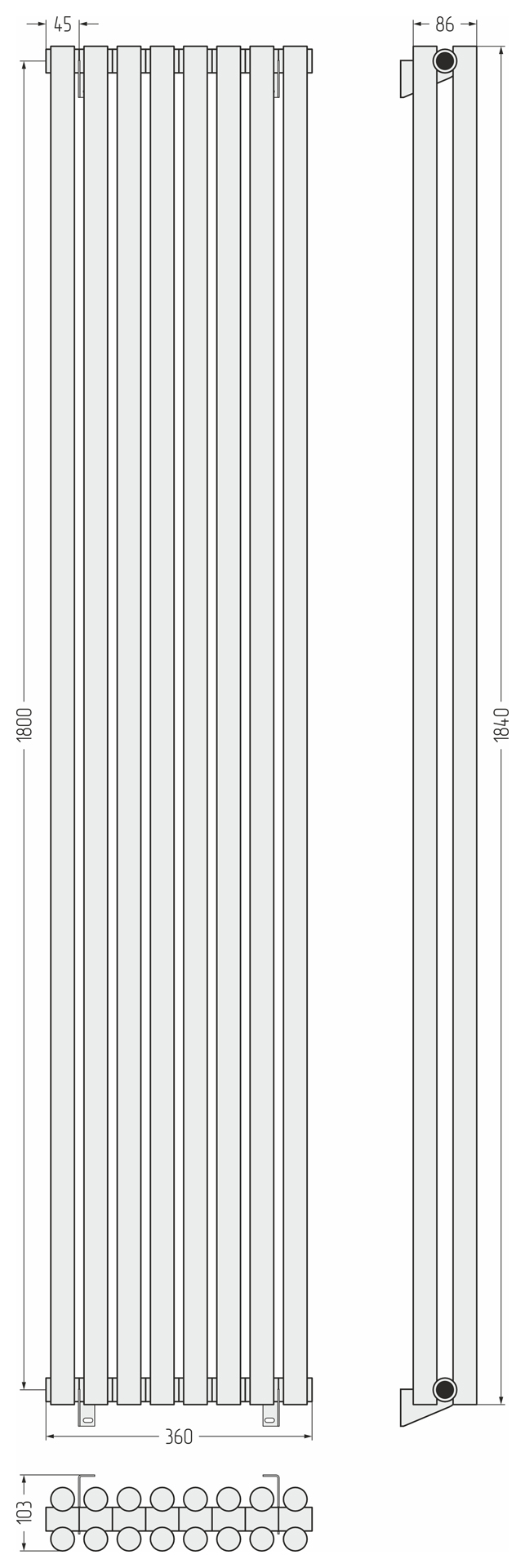 Радиаторы Сунержа DESIGN ДР ЭСТЕТ-11 н/ж 1800х360 / 8 сек (Состаренная латунь)