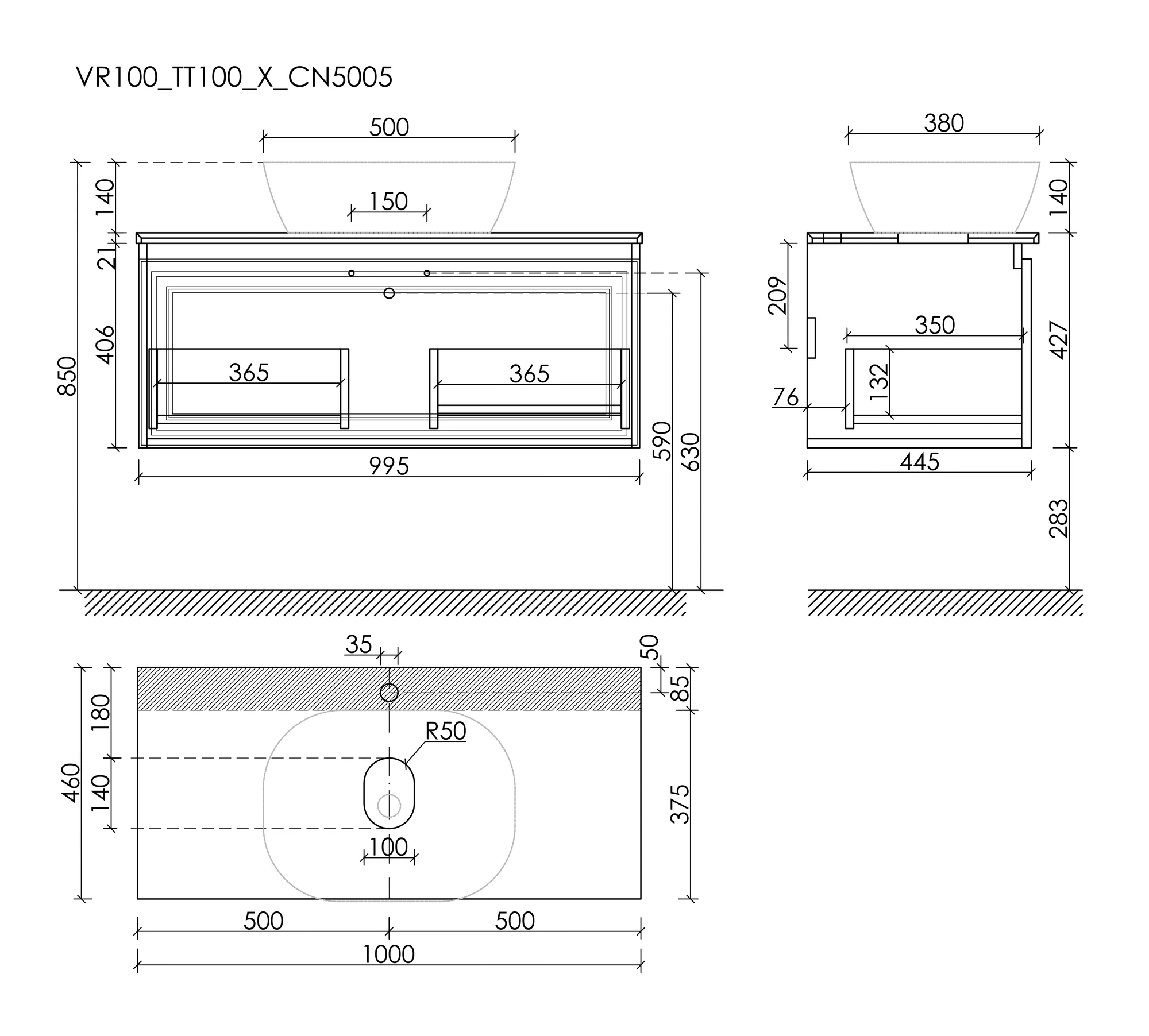 Тумба под столешницу Sancos Самая (Very) VR100CE 100x45x40 бежевый матовый (beige soft) - фото 6
