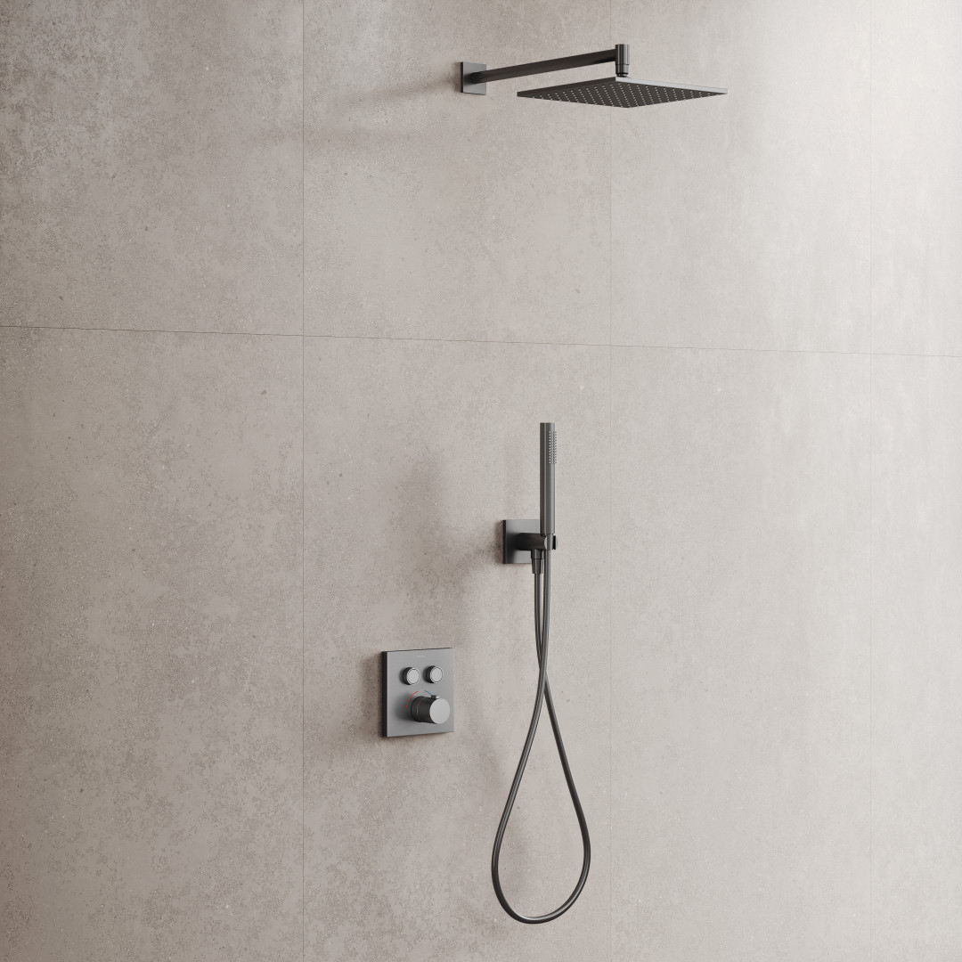 Душевой комплект Sancos Linn SC9022GG с термостатом, вороненая сталь