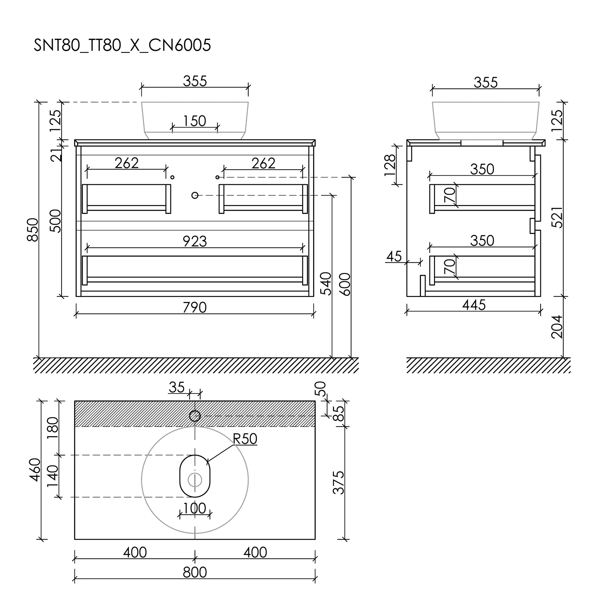 Тумба под столешницу Sancos Сноб T (Snob T) SNT80W 80x45x50 белый матовый (bianco) - фото 6