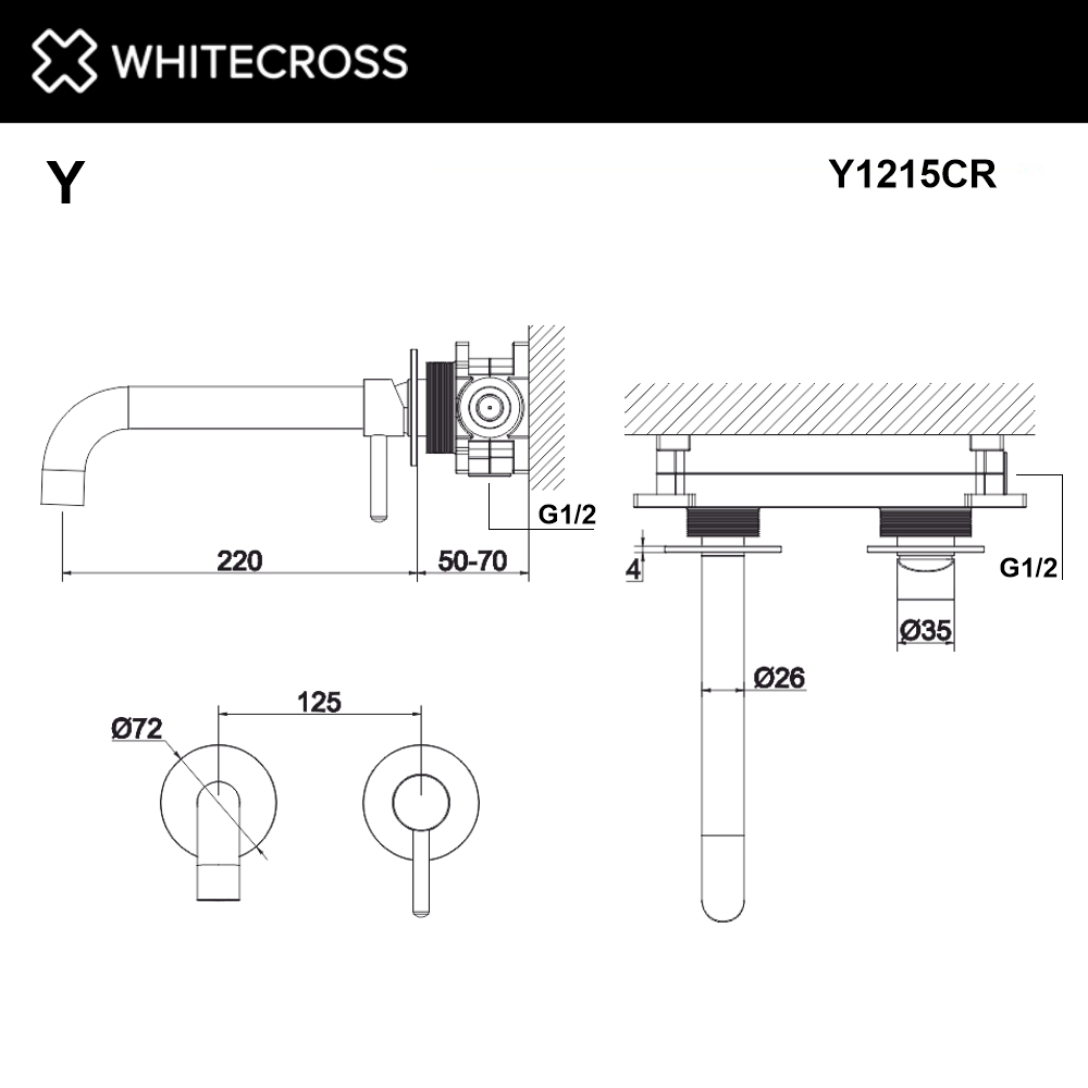 Смеситель для умывальника скрытого монтажа WHITECROSS Y Y1215CR (хром) - фото 5