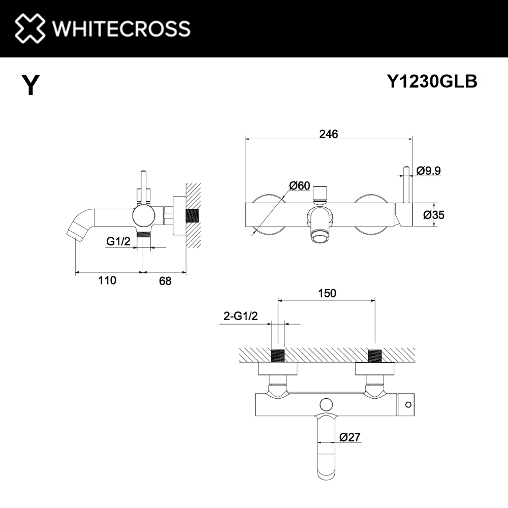 Смеситель для ванны WHITECROSS Y Y1230GLB (брашированное золото)