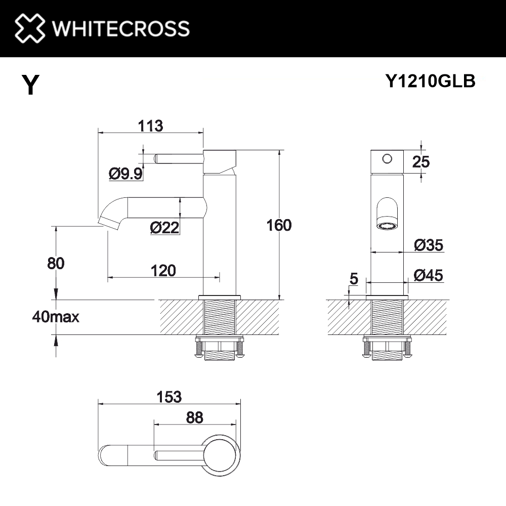 Смеситель для умывальника WHITECROSS Y Y1210GLB (брашированное золото)